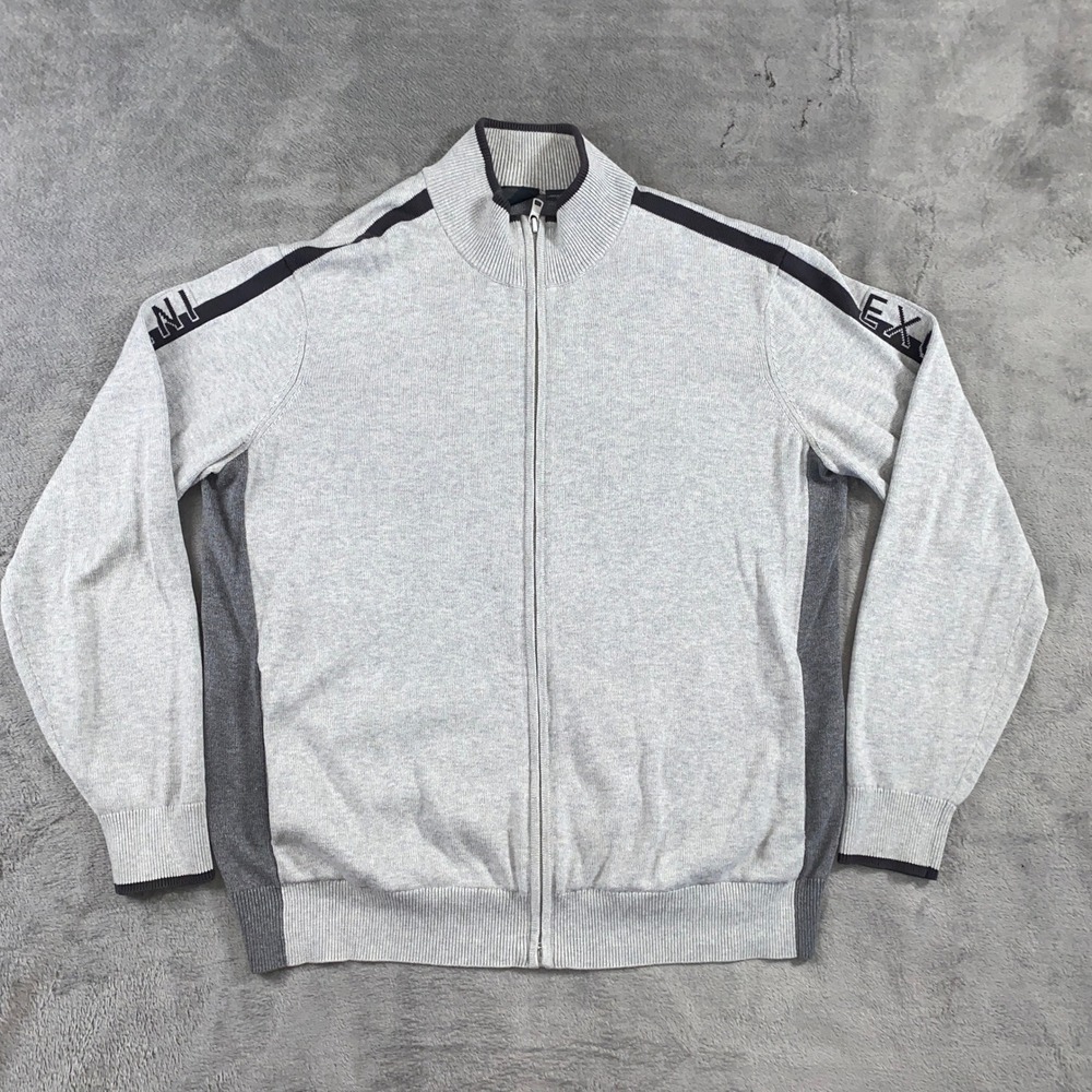 Armani Exchange Full Zip Sweater Mens L Gray Colorblock Logo Tape Mock Neck